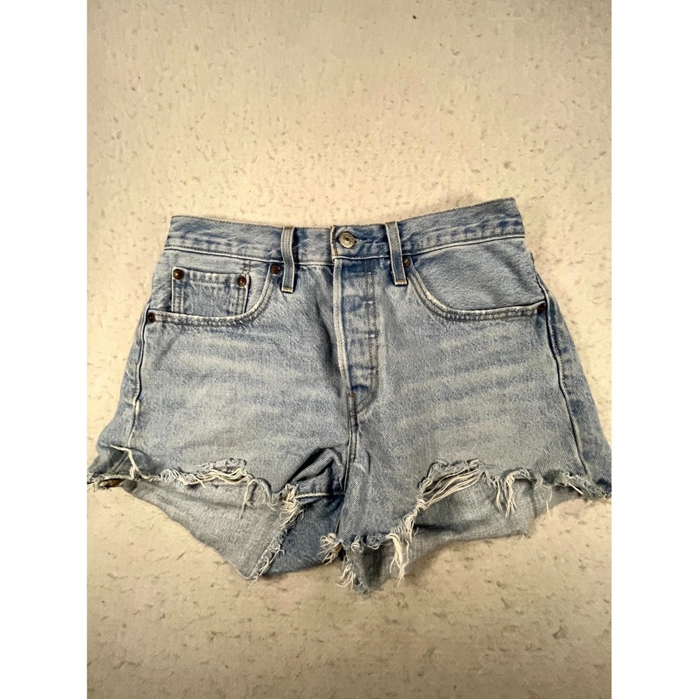 Levi's 501 Premium Cut Off Shorts Womens 29 Blue Distressed Light Wash Raw Hem